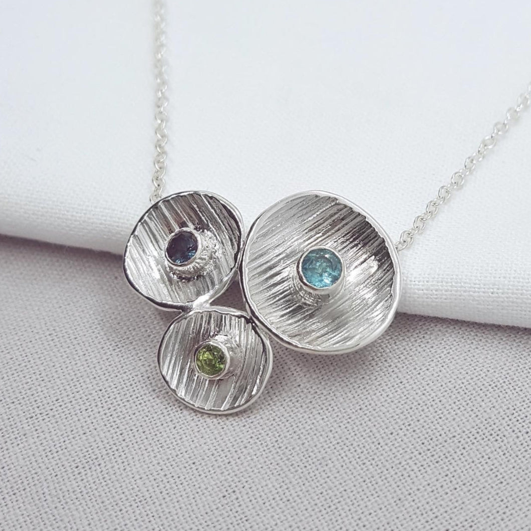 apatite, london blue topaz and tsavorite garnet silver handmade necklace