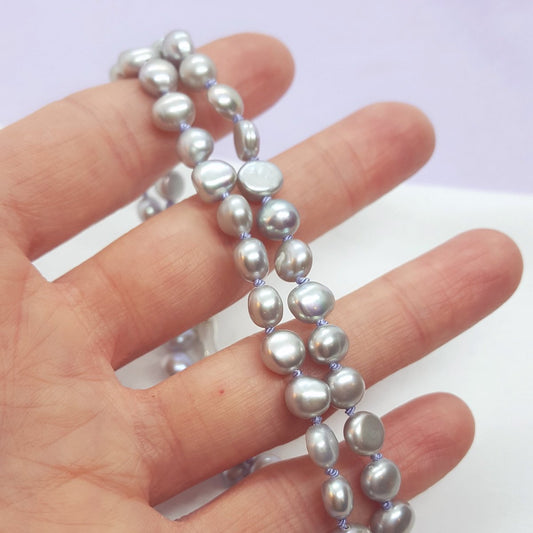 Grey Pearl and Silver Hand Knotted Necklace - Katherine Seaman Jewellery