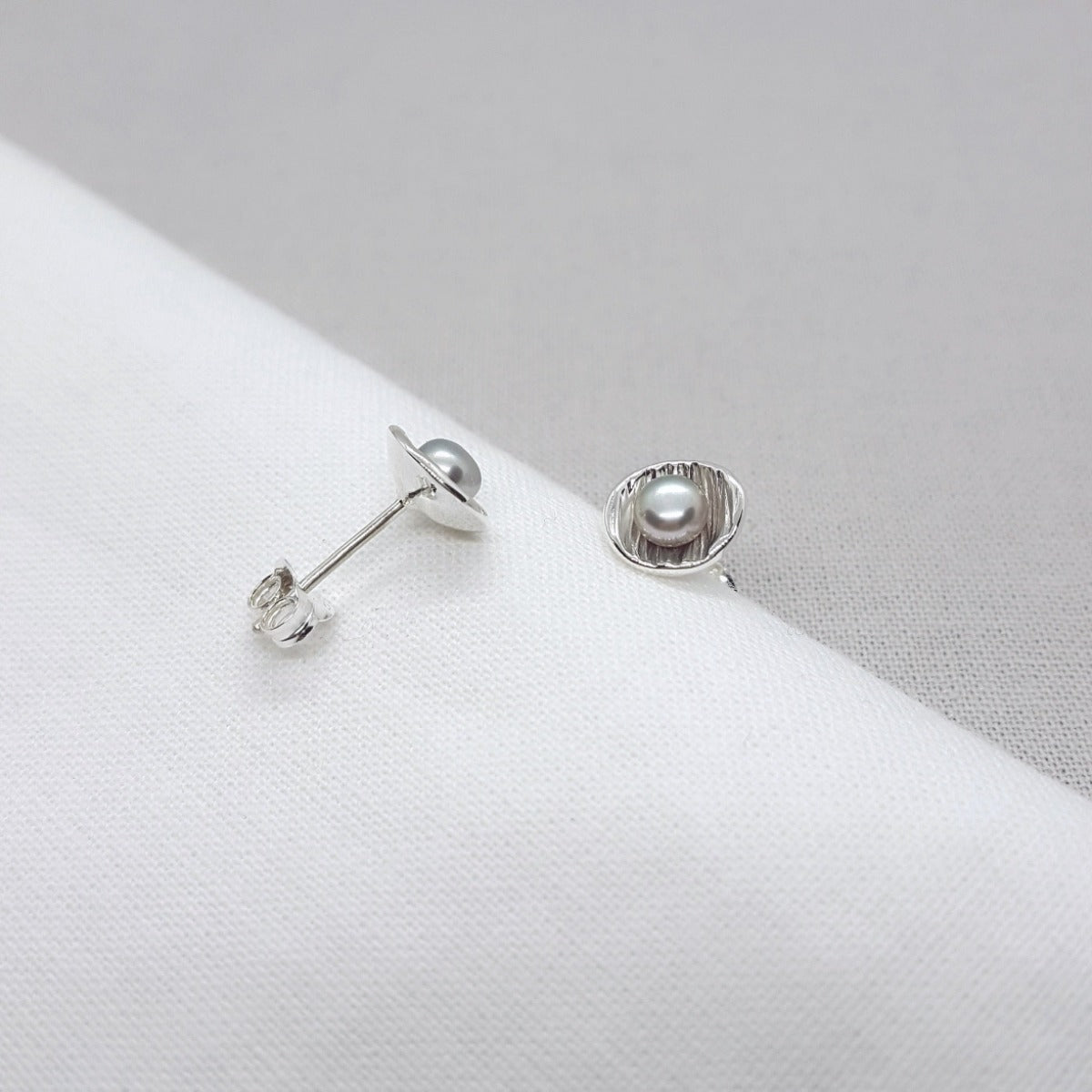Small Grey Pearl and Silver Earrings - Katherine Seaman Jewellery