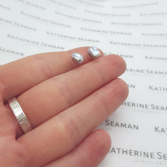 Grey Keshi Pearl and Silver Earrings - Katherine Seaman Jewellery