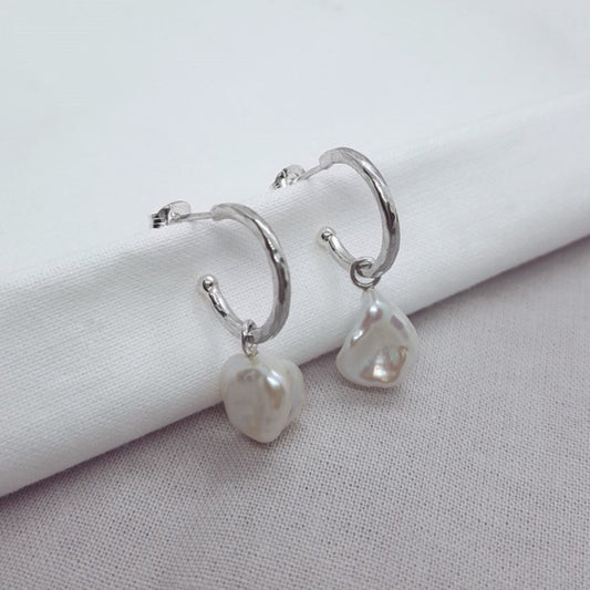 keshi pearl and silver hoop earrings with removable pearls