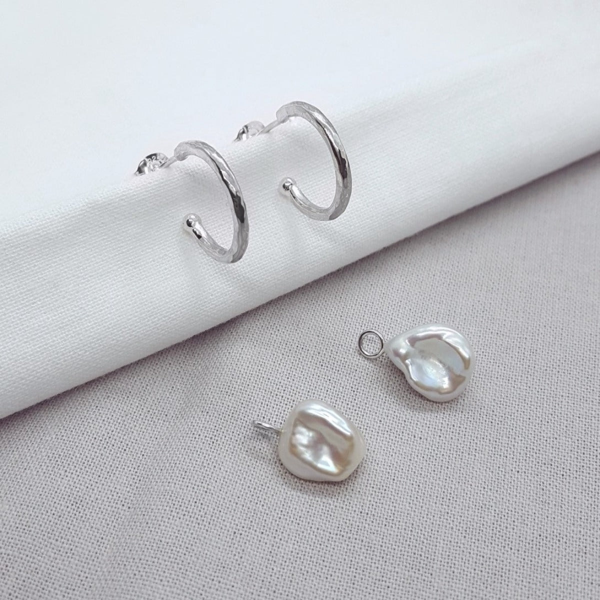 Keshi Pearl Silver Hoops - Katherine Seaman Jewellery