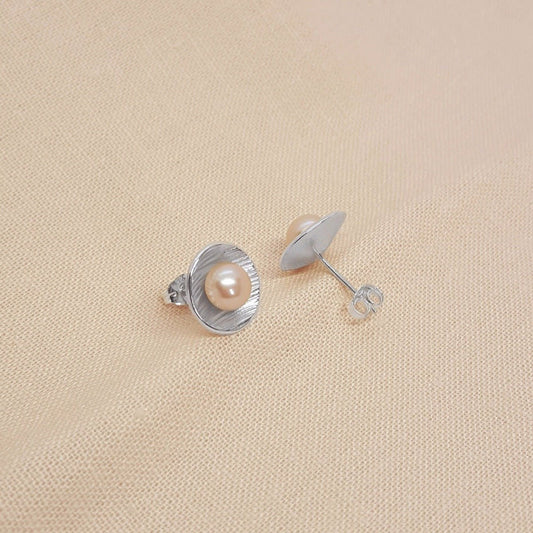 Large Peach Pearl and Silver Earrings - Katherine Seaman Jewellery