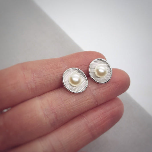 Large White Pearl and Silver Earrings - Katherine Seaman Jewellery