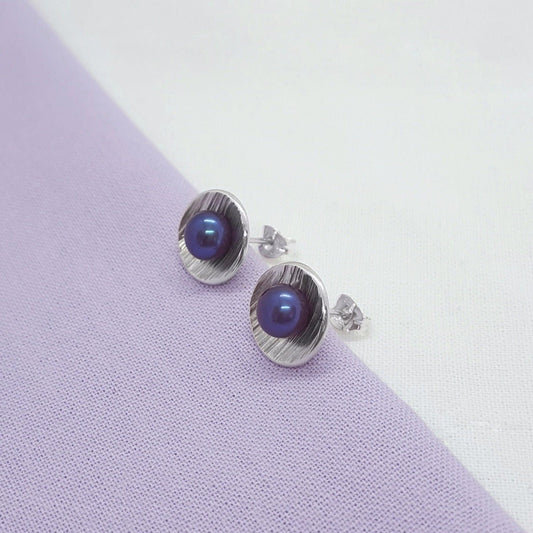 Large Peacock Pearl and Silver Earrings - Katherine Seaman Jewellery