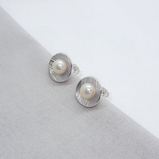 Large white freshwater pearl and silver handmade earrings