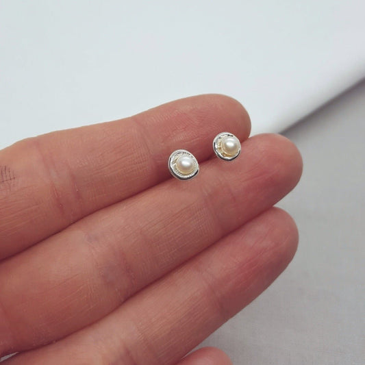Mini White Pearl and Silver Earrings - Katherine Seaman Jewellery