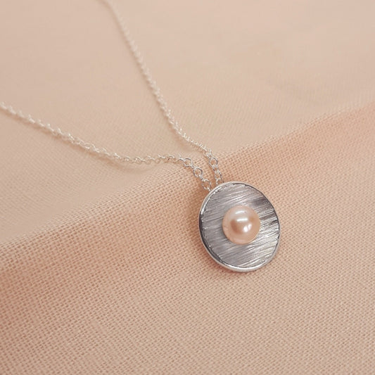 peach pearl silver handmade textured pendant