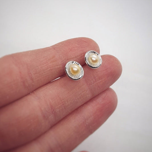 Small Peach Pearl and Silver Earrings - Katherine Seaman Jewellery