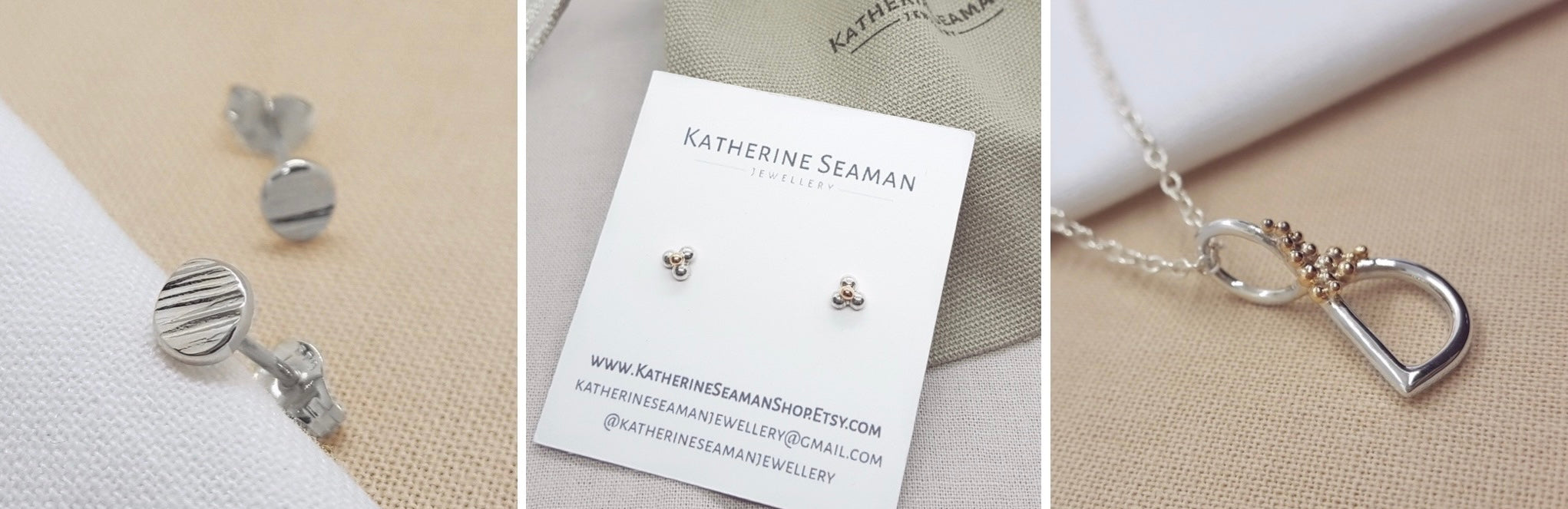 Handmade silver and gold jewellery, silver textured studs, granulated silver and gold studs, silver D initial with yellow gold granulation accents