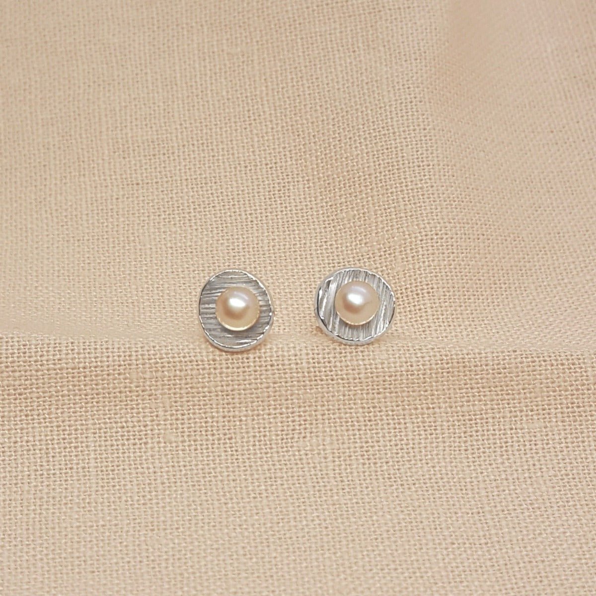 Small Peach Pearl and Silver Earrings - Katherine Seaman Jewellery