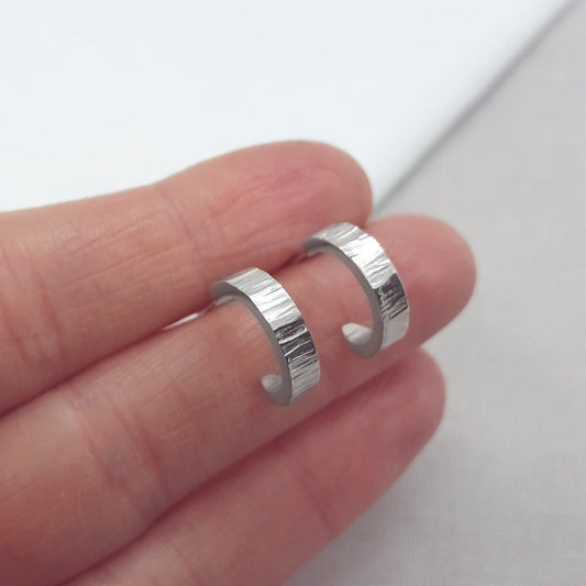 Handmade Mini Textured Silver Hoops - Katherine Seaman Jewellery
