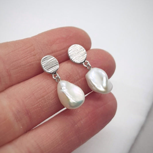Keshi Pearl Silver Drop Earrings - Katherine Seaman Jewellery