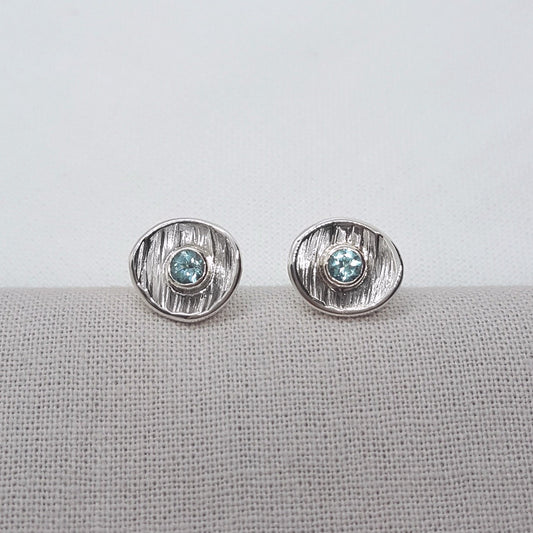 blue apatite gemstone and textured silver sup earrings, handmade in Kent