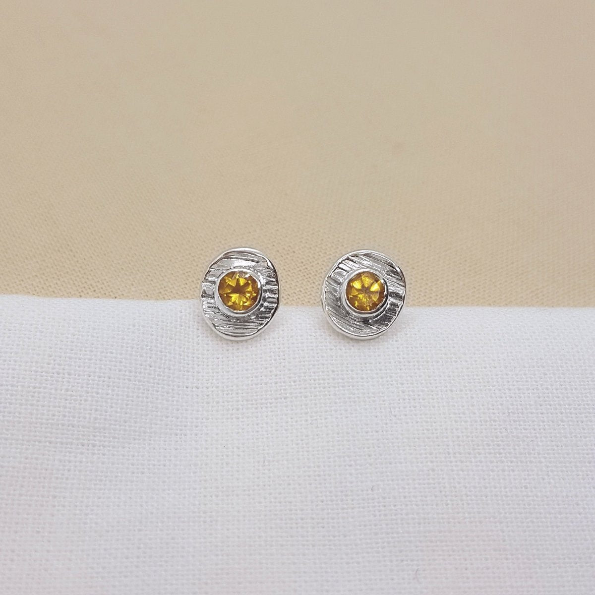 Citrine and silver textured handmade earrings
