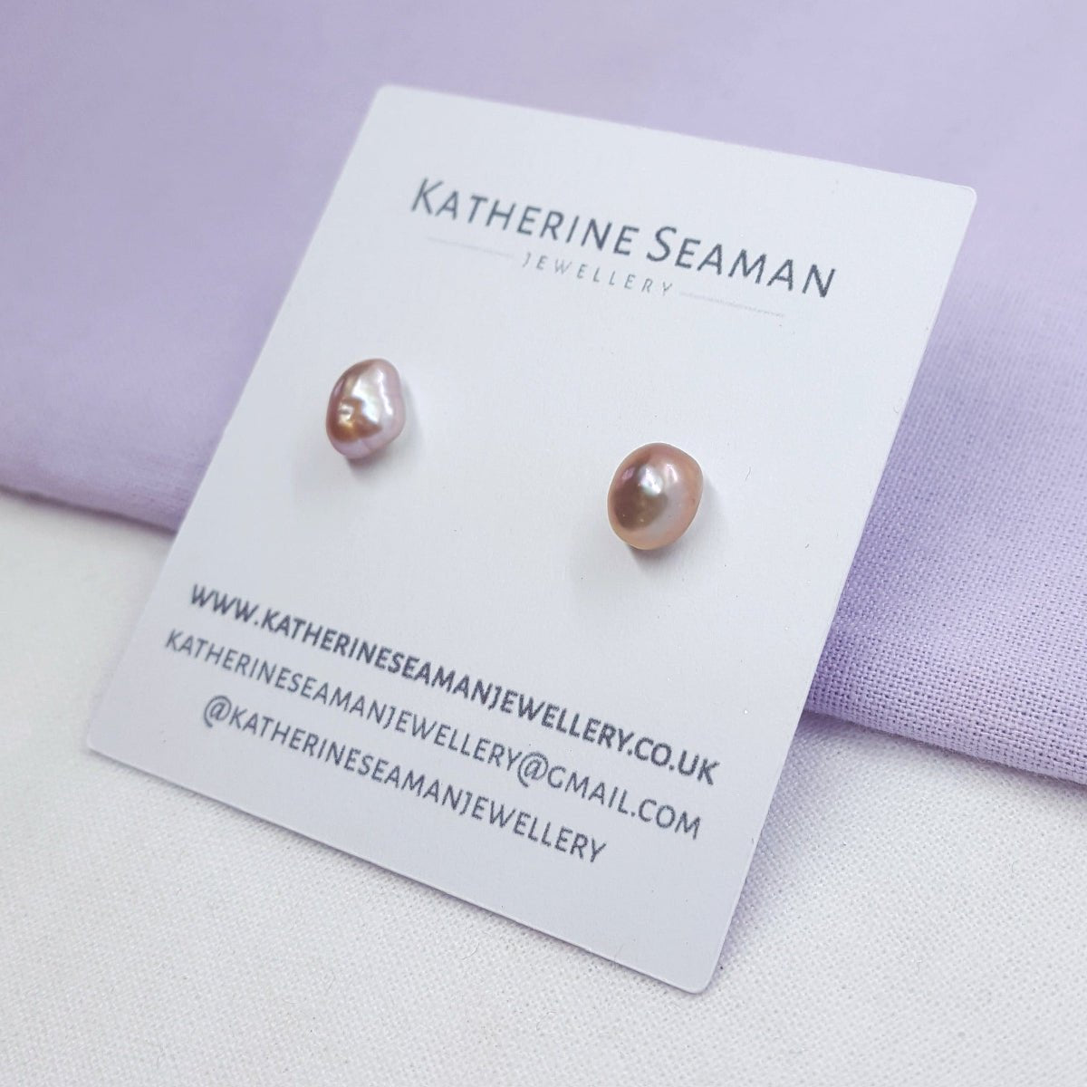 Dark Pink Keshi Pearl and Silver Earrings - Katherine Seaman Jewellery