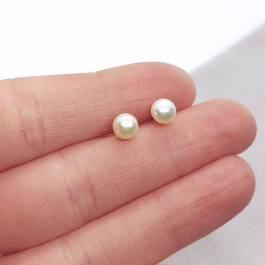 Medium White Pearl and Silver Earrings - Katherine Seaman Jewellery
