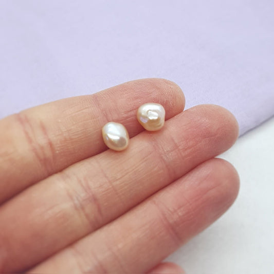 Peach Pink Keshi Pearl and Silver Earrings - Katherine Seaman Jewellery