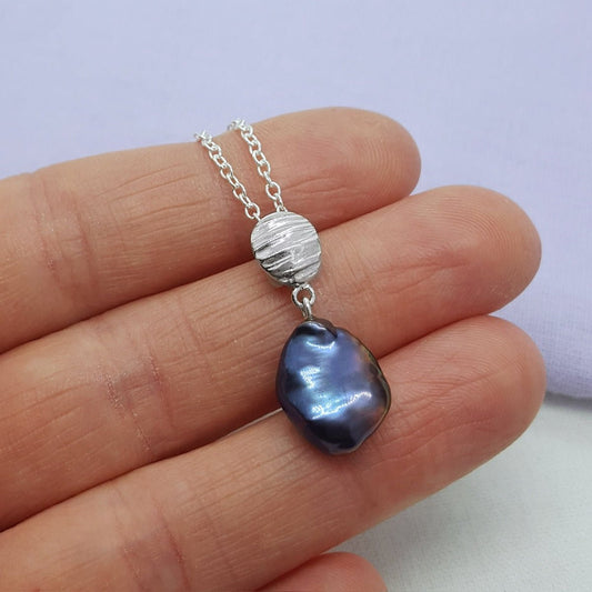 Peacock Keshi Pearl and Silver Necklace - Katherine Seaman Jewellery