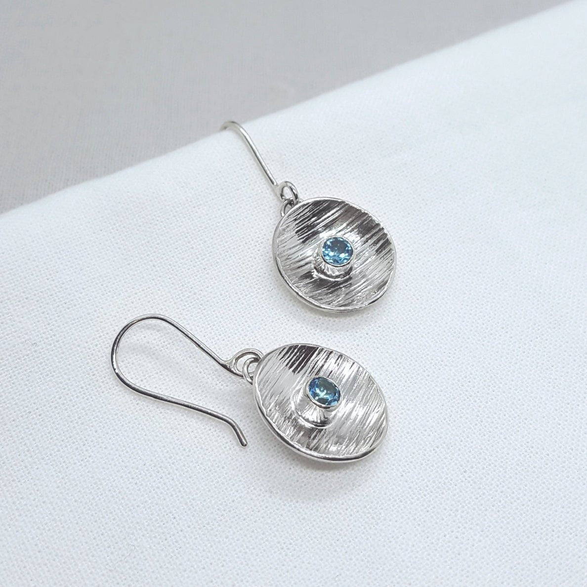 Swiss Blue Topaz and Silver Drop Earrings - Katherine Seaman Jewellery