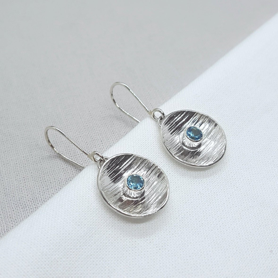 Swiss Blue Topaz and Silver Drop Earrings - Katherine Seaman Jewellery