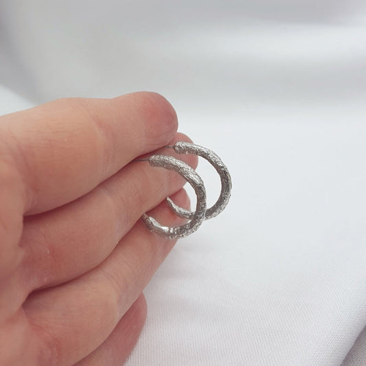 Handmade Textured Silver Hoops - Katherine Seaman Jewellery