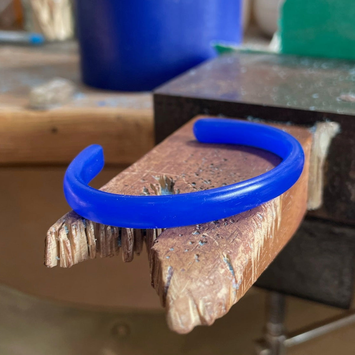 handcarved blue ferris wax bangle
