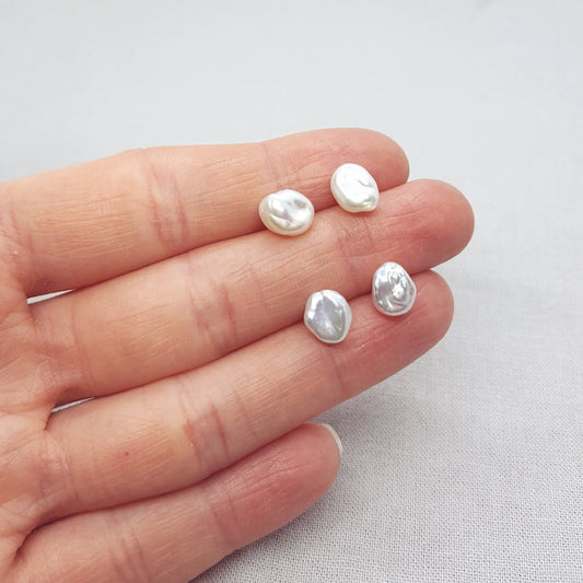 White Keshi Pearl and Silver Earrings - Katherine Seaman Jewellery