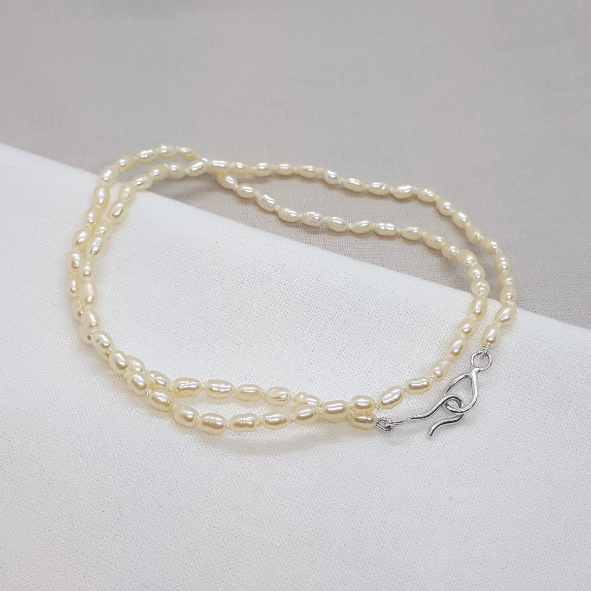 Hand Knotted Ivory Pearl and Silver Necklace - Katherine Seaman Jewellery