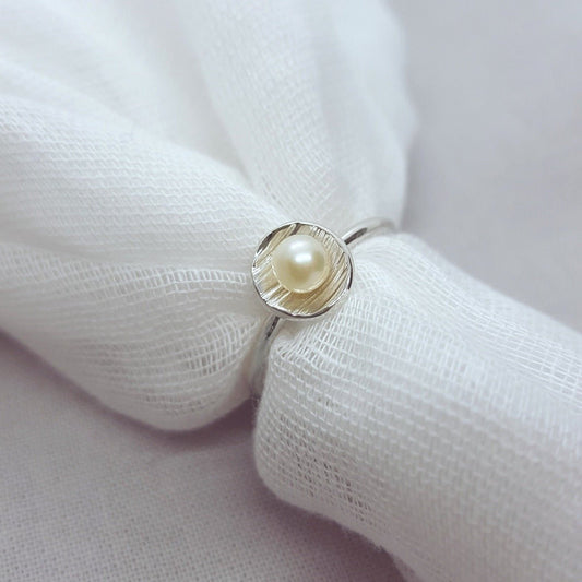 Handmade White Pearl and Silver Ring - Katherine Seaman Jewellery