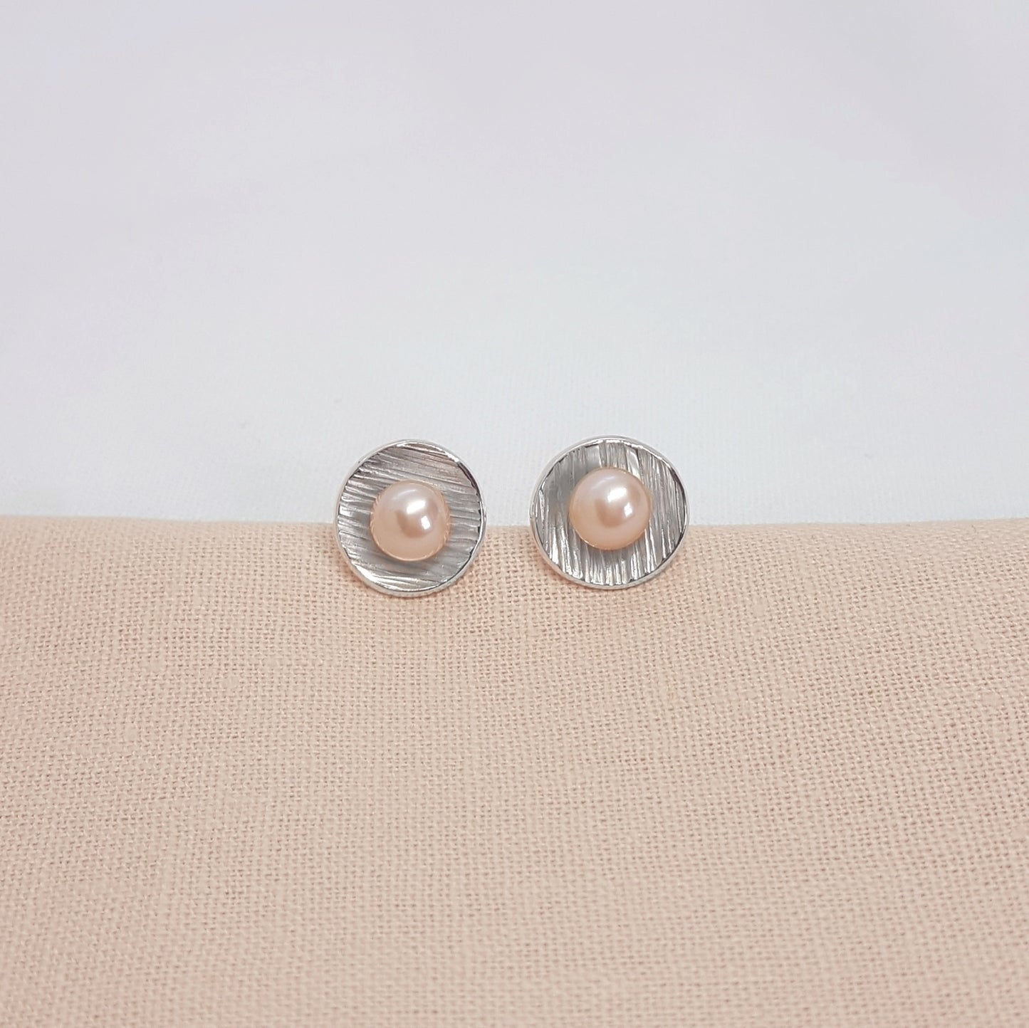 Large Peach Pearl and Silver Earrings - Katherine Seaman Jewellery