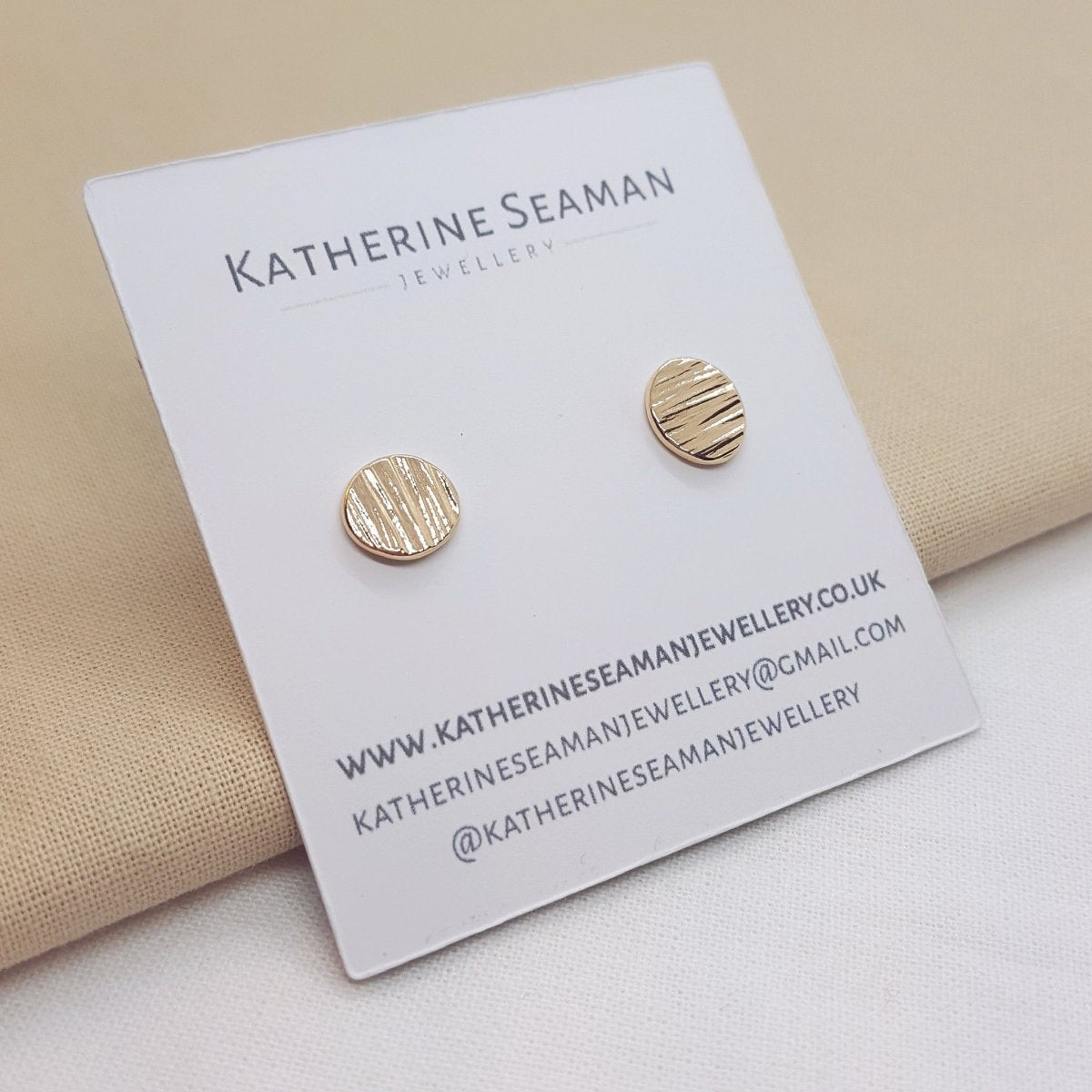 9ct yellow gold textured medium stud earrings. Handmade jewellery in Kent.