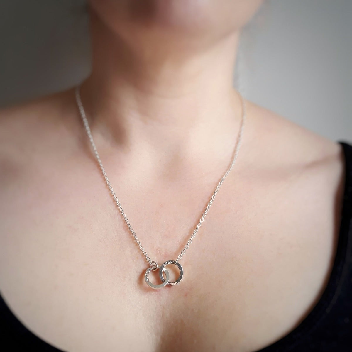 jewellery handmade in Kent silver interlocking circles personalised with hand stamped names