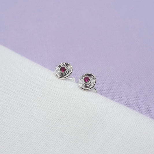 handmade silver and lab grown ruby mini earrings|