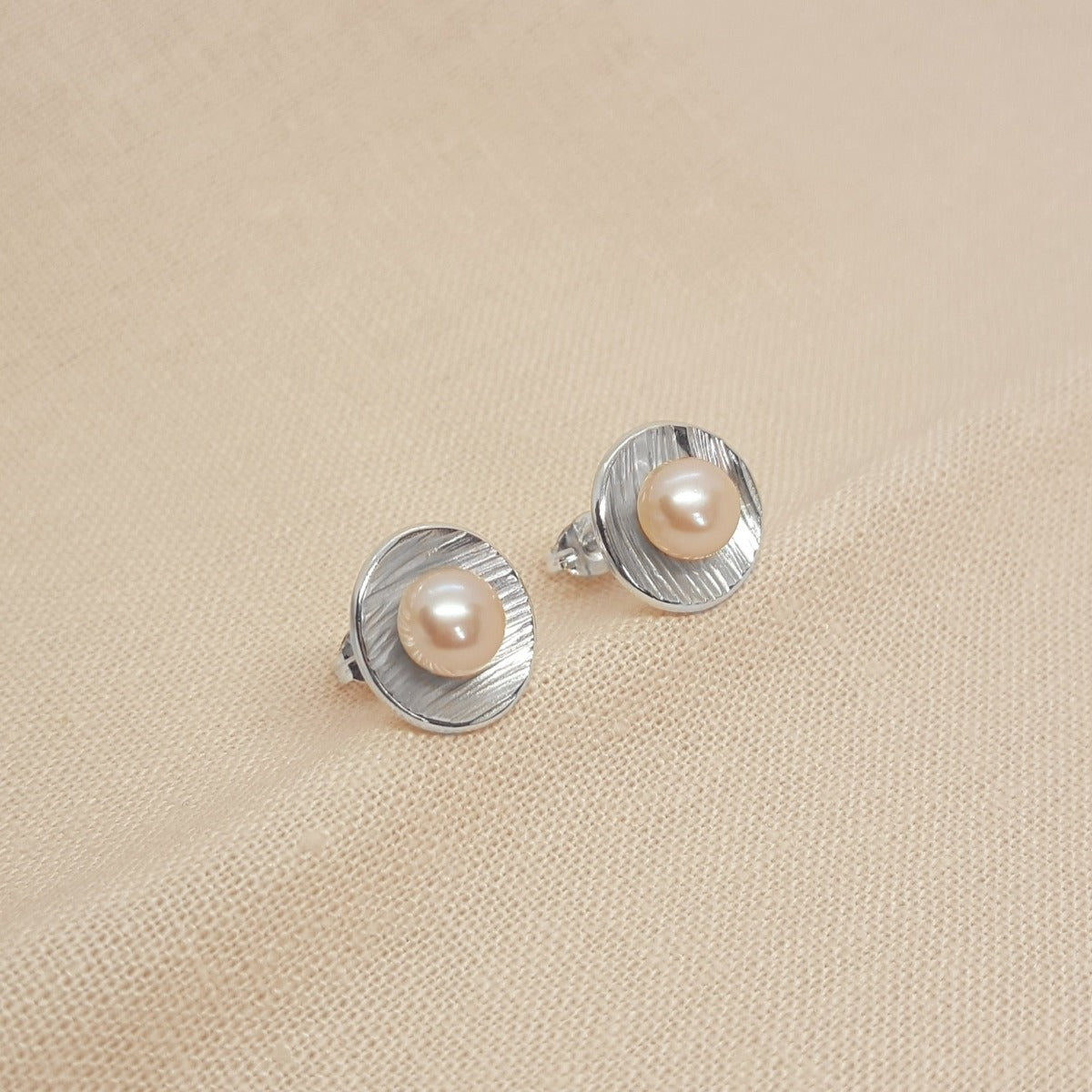 Large Peach Pearl and Silver Earrings