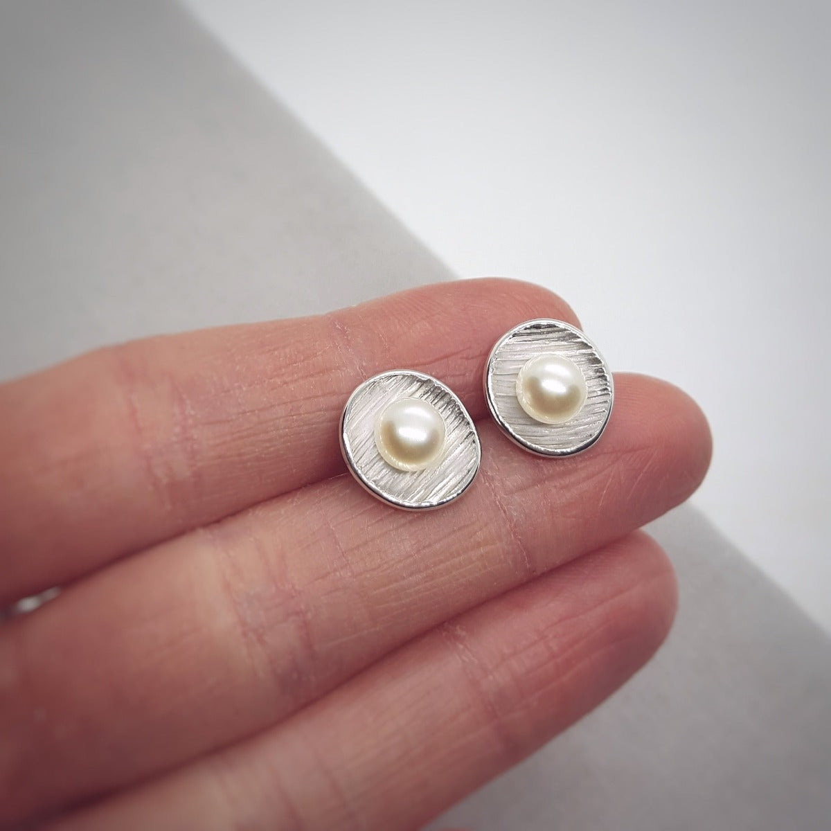 Large White Pearl and Silver Earrings