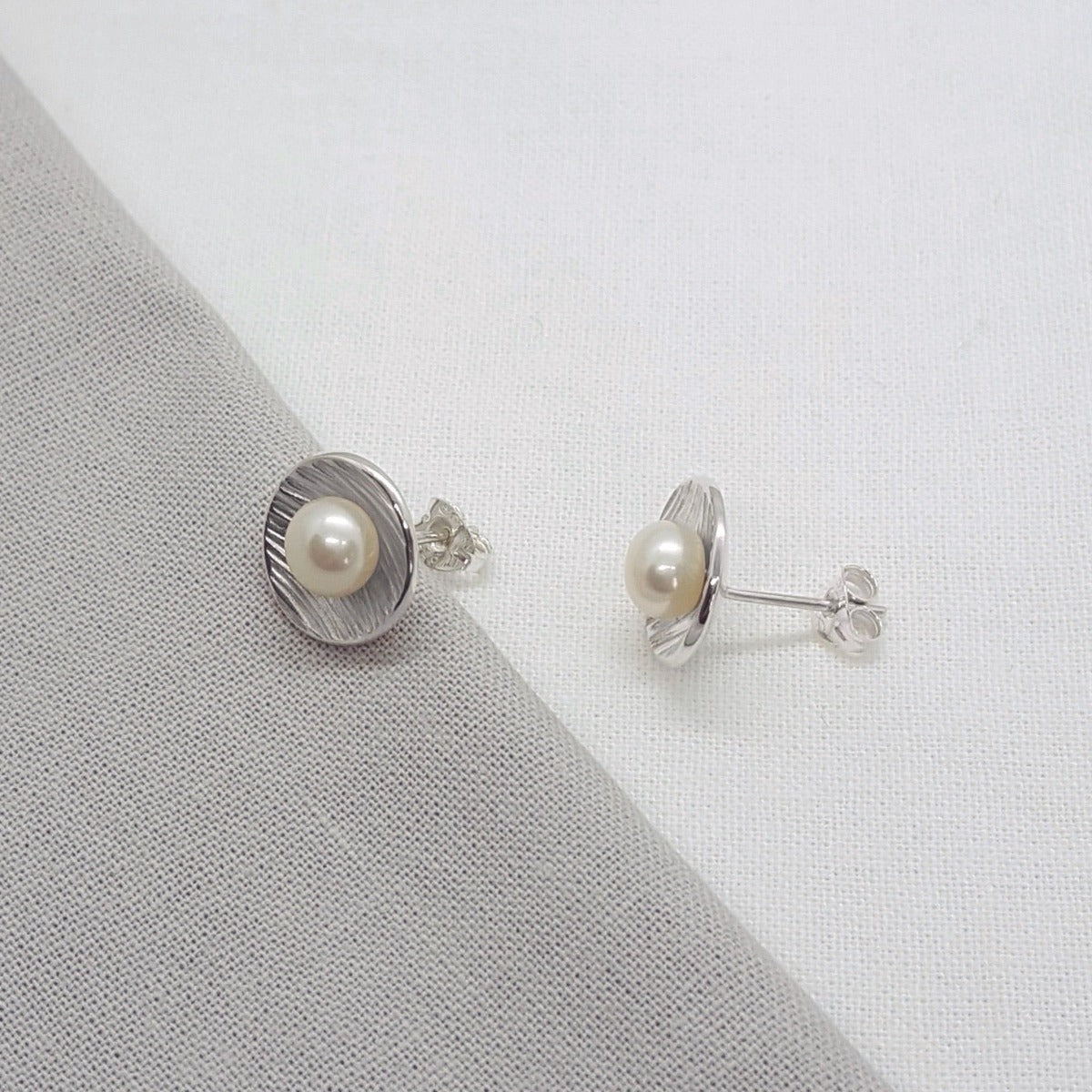 Large White Pearl and Silver Earrings