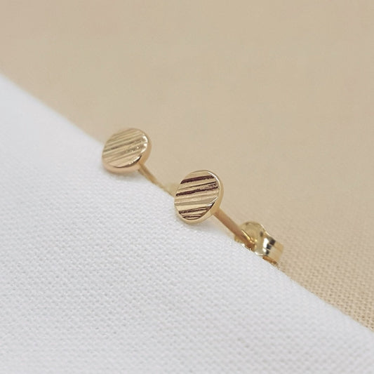 mini 9ct yellow gold textured studs, handmade jewellery in Kent