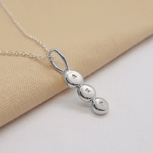 Silver triple hand stamped initial necklace handmade in kent