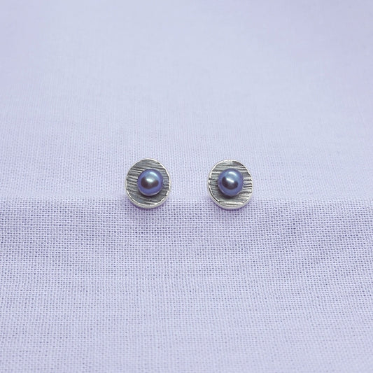 peacock freshwater pearl and textured silver handmade earrings