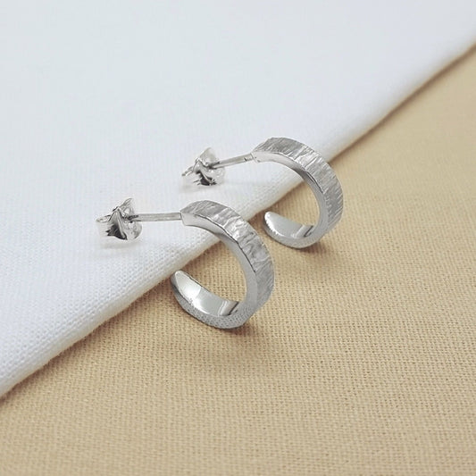 textured silver chunky mini hoop earrings