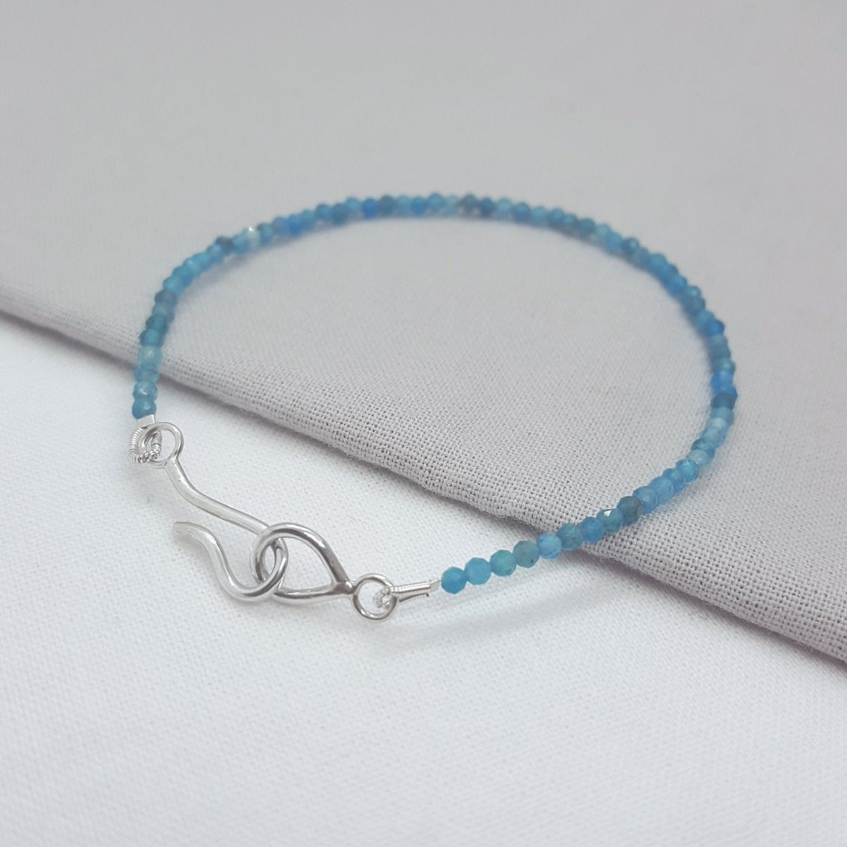 apatite beaded bracelet with a handmade silver clasp