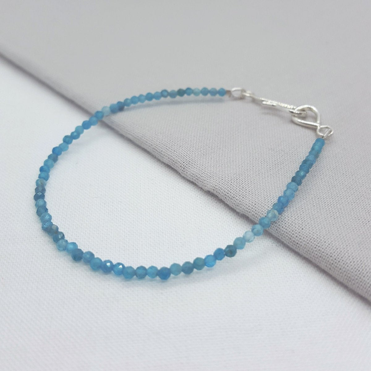 apatite beaded bracelet with a handmade silver clasp