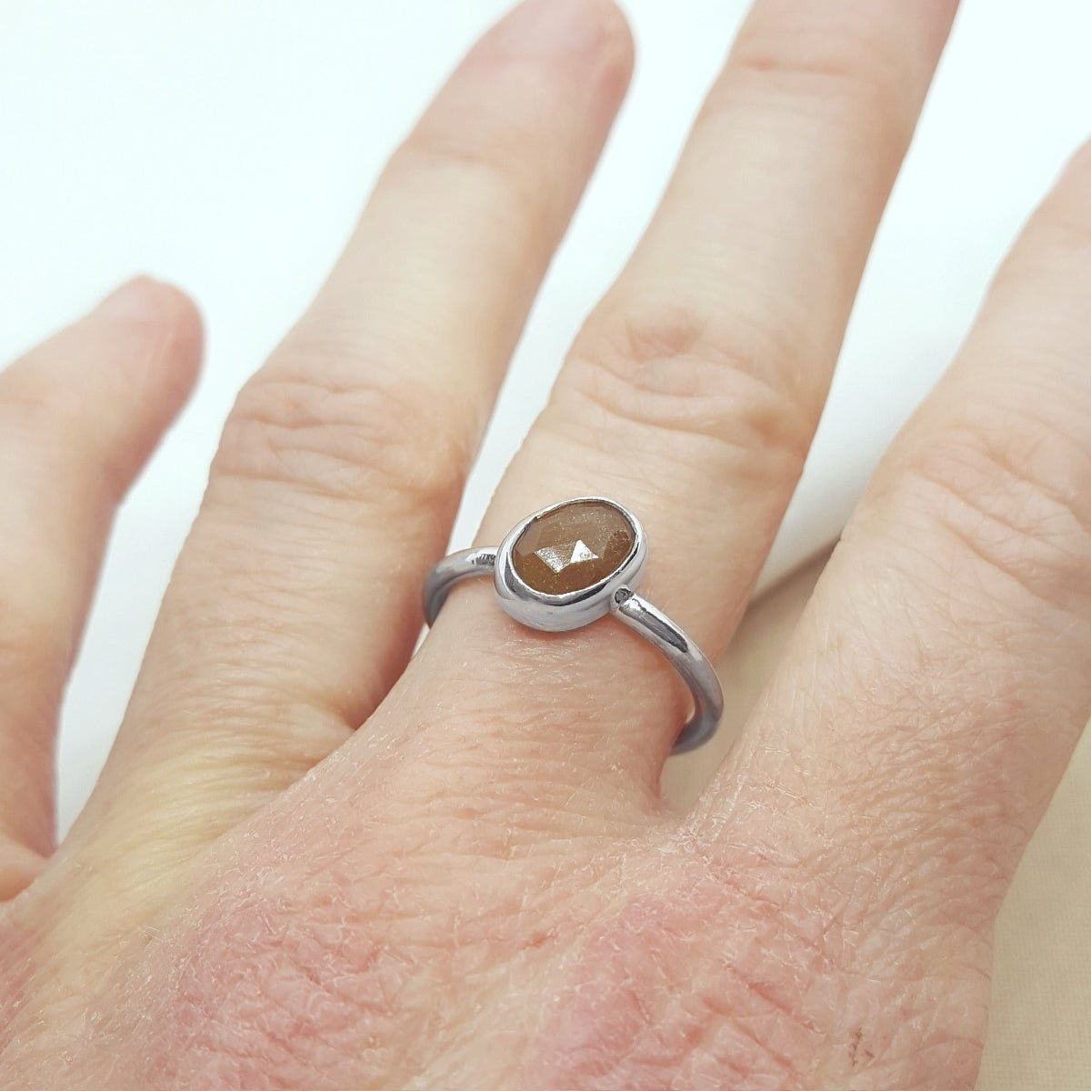 Brown Rose Cut Sapphire and Silver Ring - Katherine Seaman Jewellery