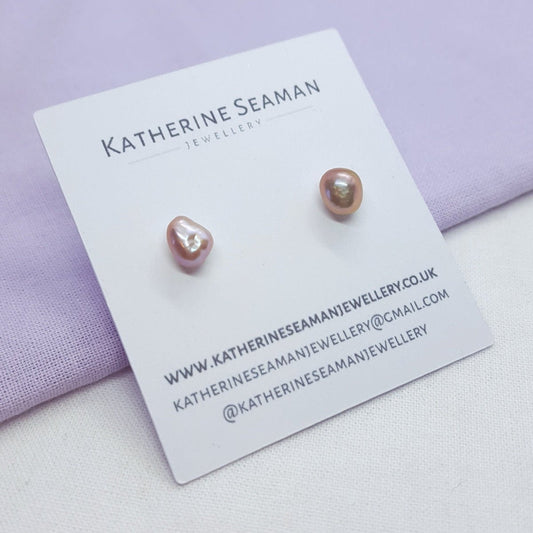 Dark Pink Keshi Pearl and Silver Earrings - Katherine Seaman Jewellery