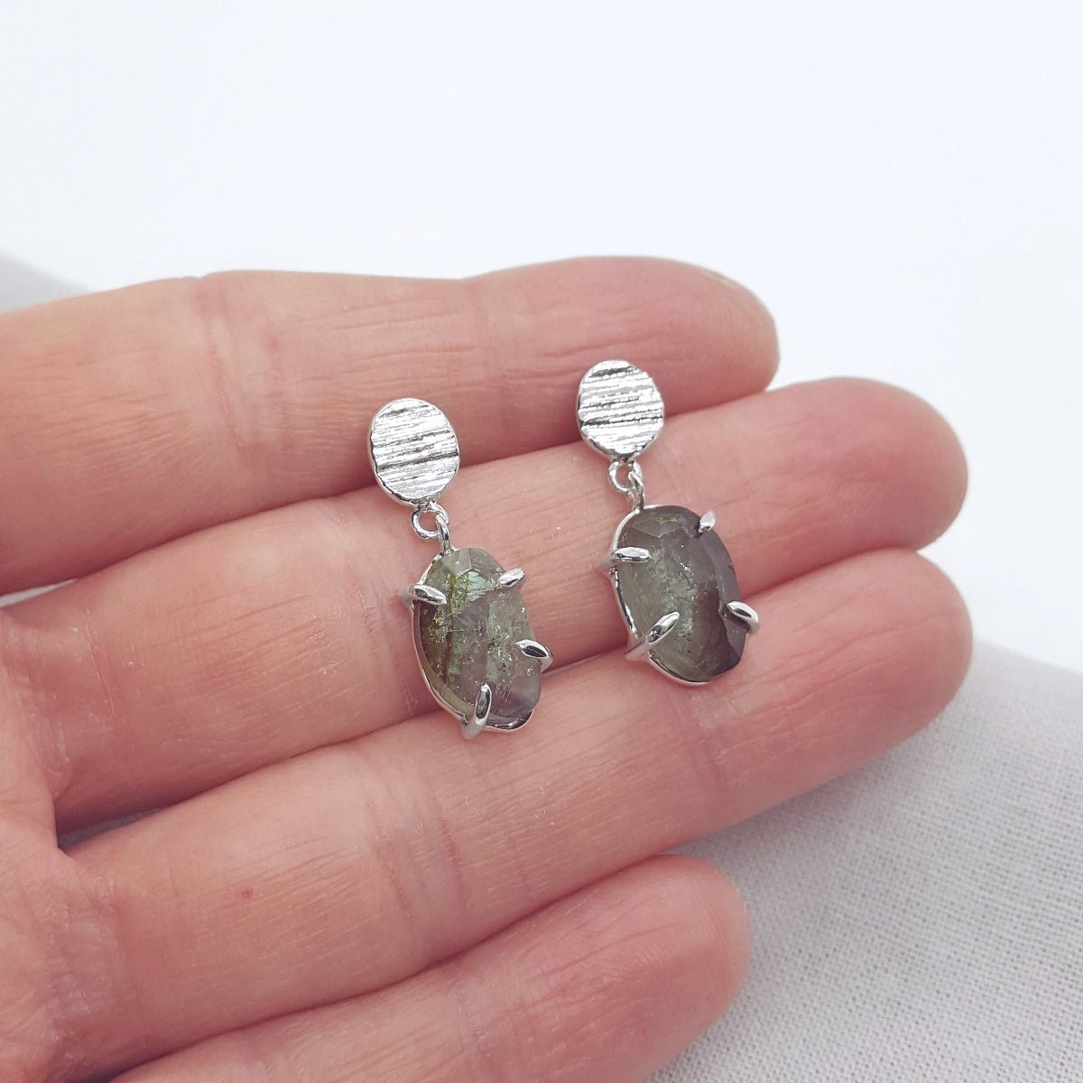 Green Tourmaline and Silver Drop Earrings - Katherine Seaman Jewellery