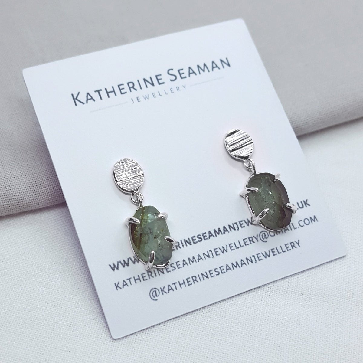 Green Tourmaline and Silver Drop Earrings - Katherine Seaman Jewellery