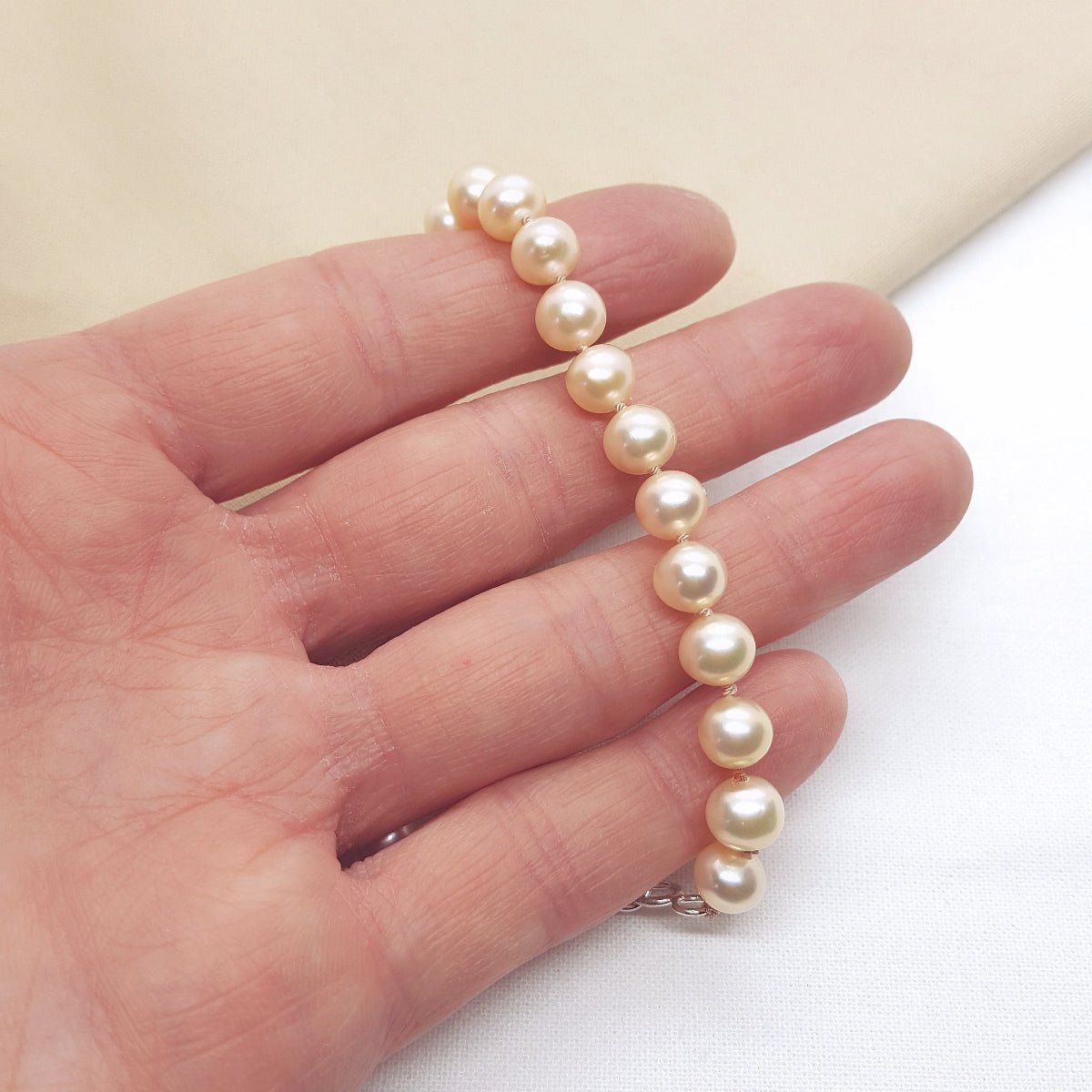 Hand knotted Peach Pearl Bracelet - Katherine Seaman Jewellery