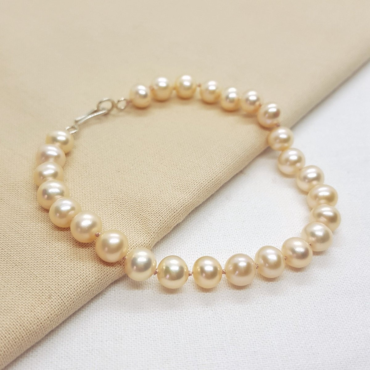 Hand knotted Peach Pearl Bracelet - Katherine Seaman Jewellery