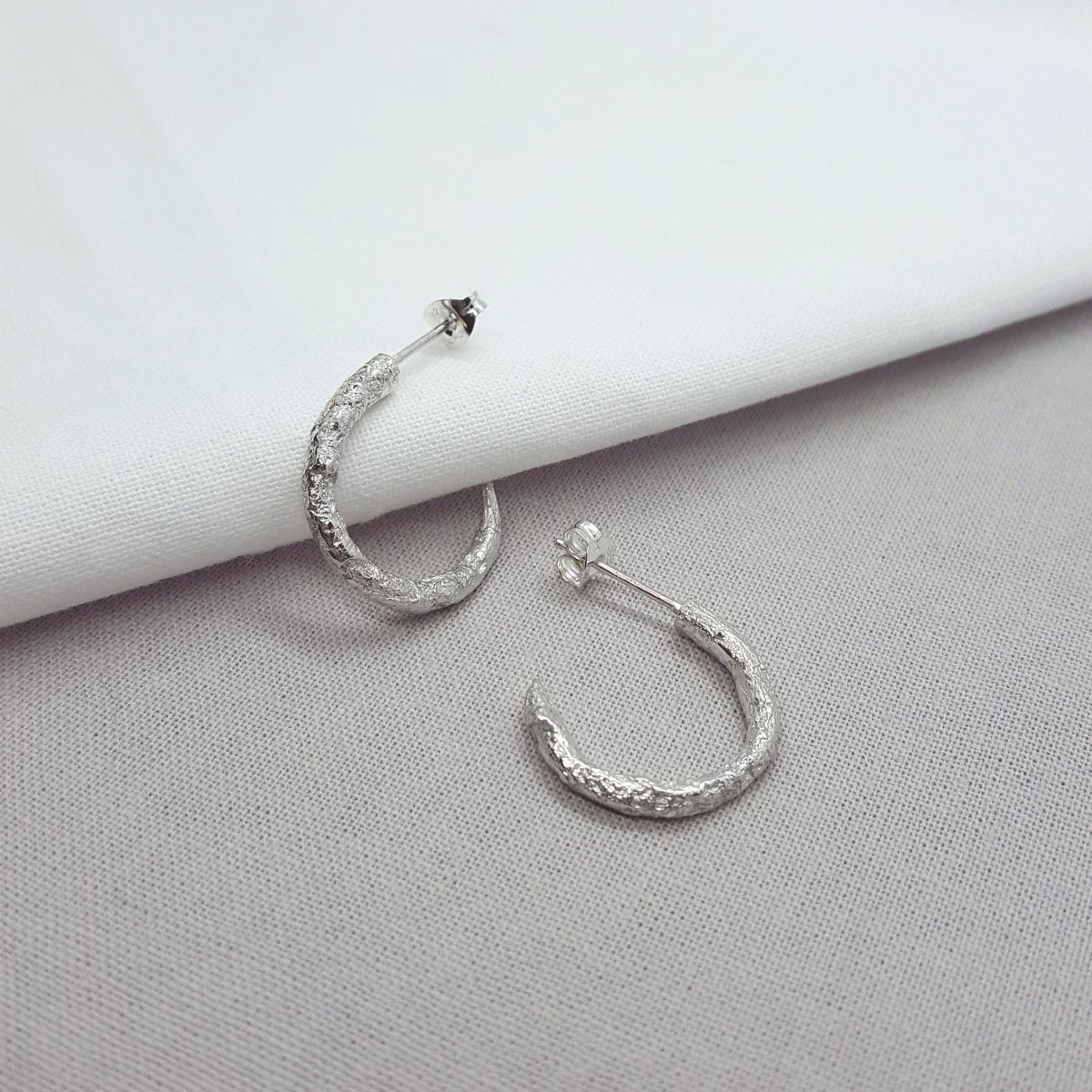Handmade Textured Silver Hoops - Katherine Seaman Jewellery